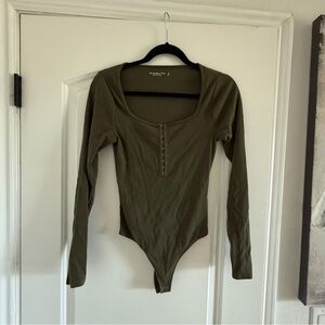 Abercrombie & Fitch Khaki Long Sleeve Bodysuit